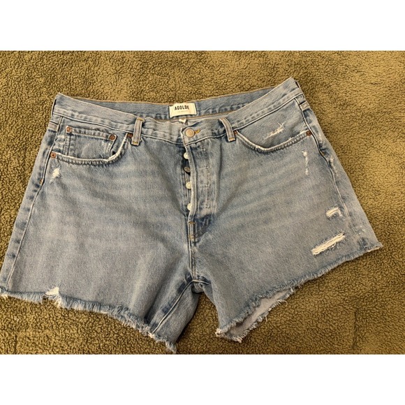 Agolde Pants - AGOLDE Parker Long High Rise Distressed Denim Shorts Cut Offs Light Wash 33